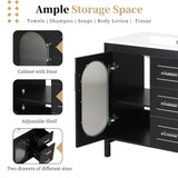 30" Bathroom Vanity with Sink, Bathroom Vanity Cabinet with Two Drawers and Door, Adjustable Shelf, Solid Wood and MDF, Black - V.I.P Digital Presence