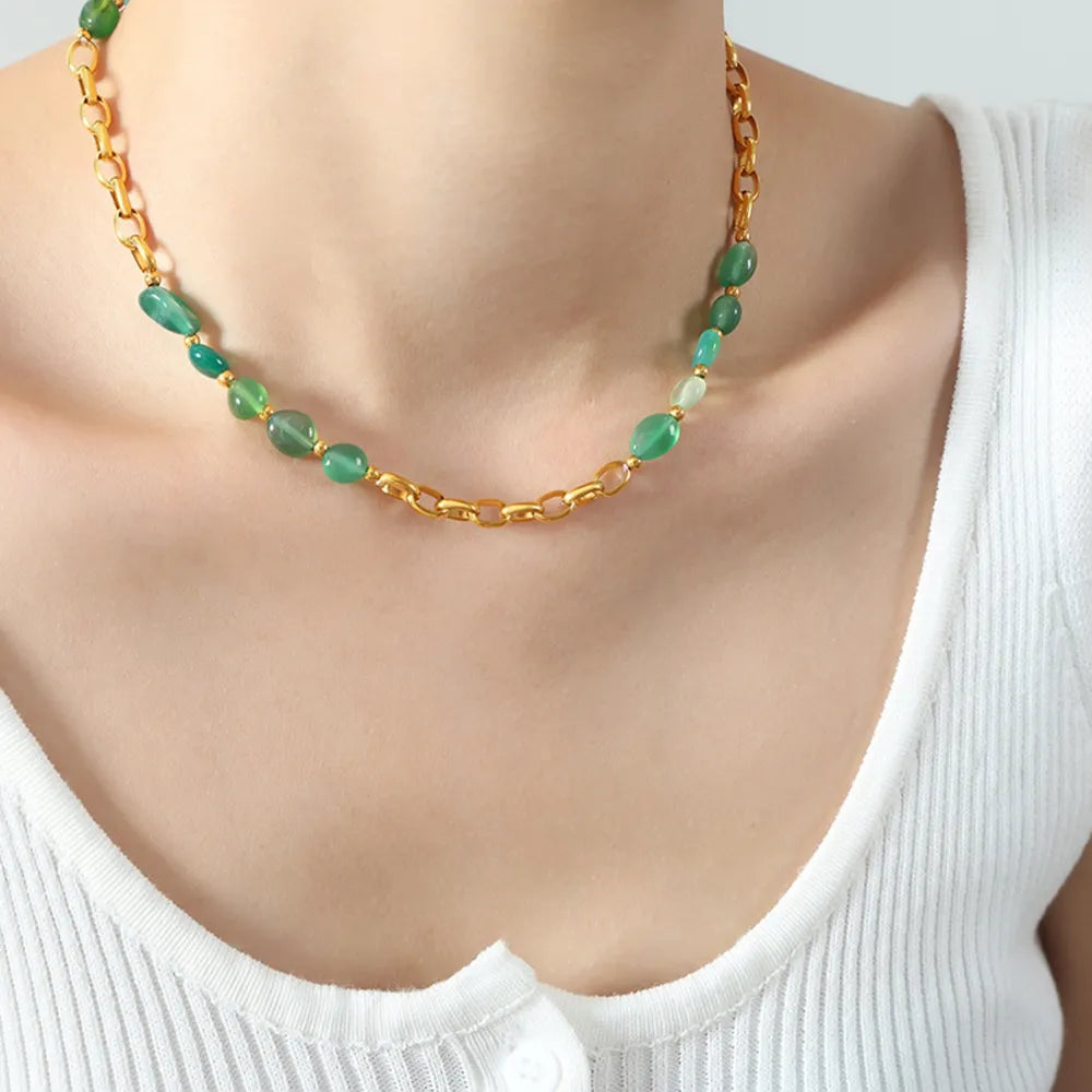 Agate bead chain design with titanium steel gold-plated necklace - V.I.P Digital Presence
