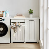 Two room inclined garbage bin, anti pet kitchen garbage bin with cutting board, independent laundry sorting cabinet, white - V.I.P Digital Presence