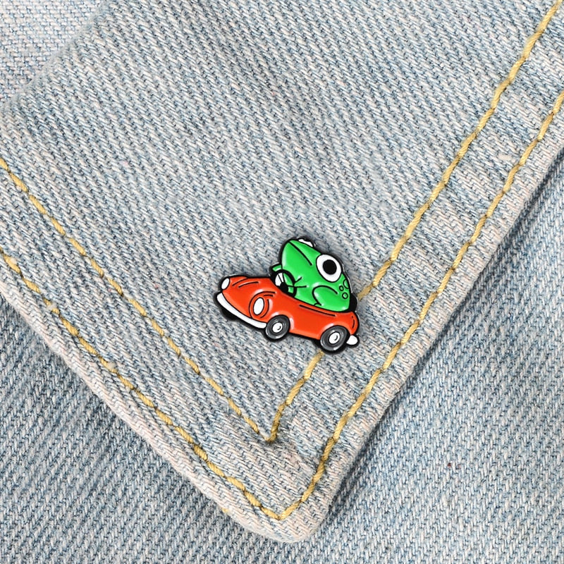 Frog Driver Enamel Pin Small Red Car Brooch Backpack Clothes Lapel Funny Animal Frog Jewelry Gift for Friends Children - V.I.P Digital Presence