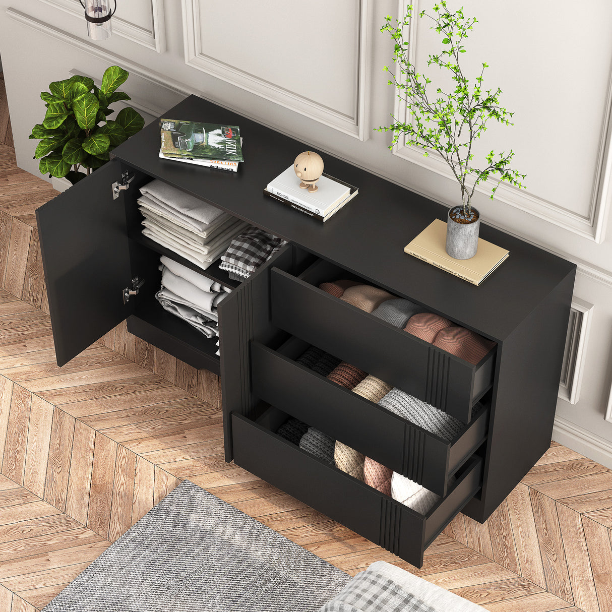 Modern kitchen buffet lockers with storage space, drawers and doors, and a large coffee bar with adjustable kitchen shelves - V.I.P Digital Presence