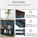 Retro Design Console Table with Two Open Shelves, Pine Solid Wood Frame and Legs for Living Room (Navy) - V.I.P Digital Presence