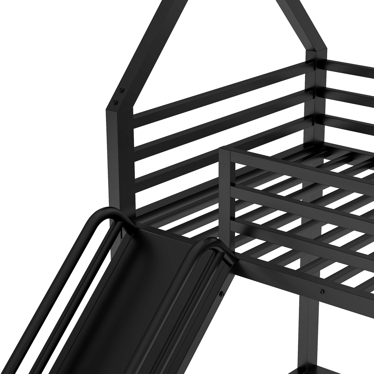 Twin over Twin House Bunk Bed with Ladder and Slide,Black - V.I.P Digital Presence
