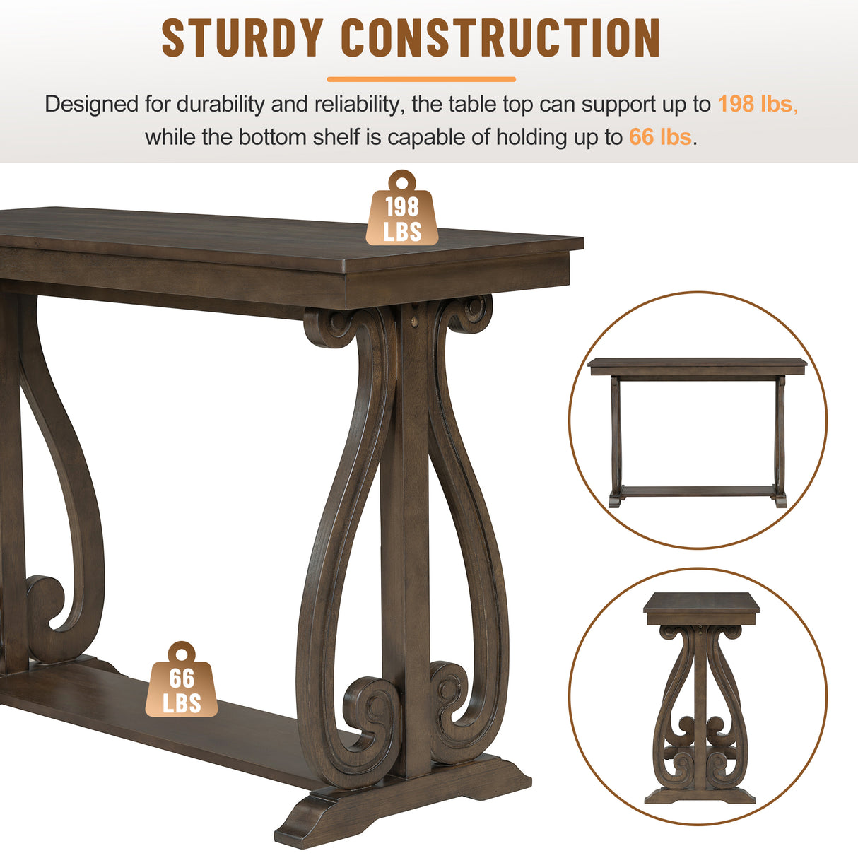48-Inch Rustic Vintage Console Table --- Farmhouse Style Entryway Table with Open Shelf and Sturdy Construction (Walnut) - V.I.P Digital Presence