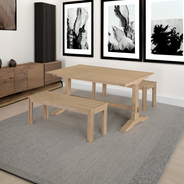 TREXM 3-piece retro dining table, rectangular stand table, and 2 4-person wooden stools (made of natural wood) - V.I.P Digital Presence