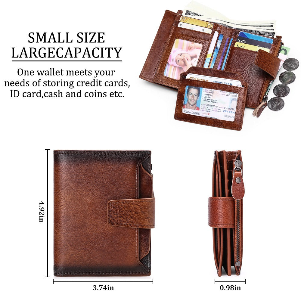 Men's short genuine leather wallet first layer cowhide Korean style fashion casual wallet driver's license wallet father's day gift - V.I.P Digital Presence