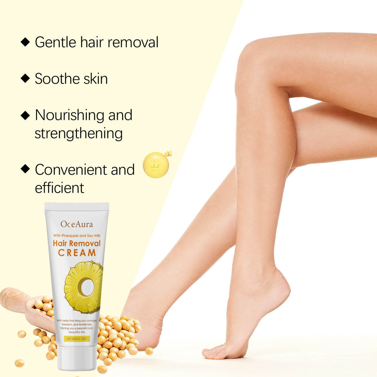 Crema depilatoria de soja suave y no irritante para todo el cuerpo. Aplicar crema depilatoria Pure Skin hidratante y suave.