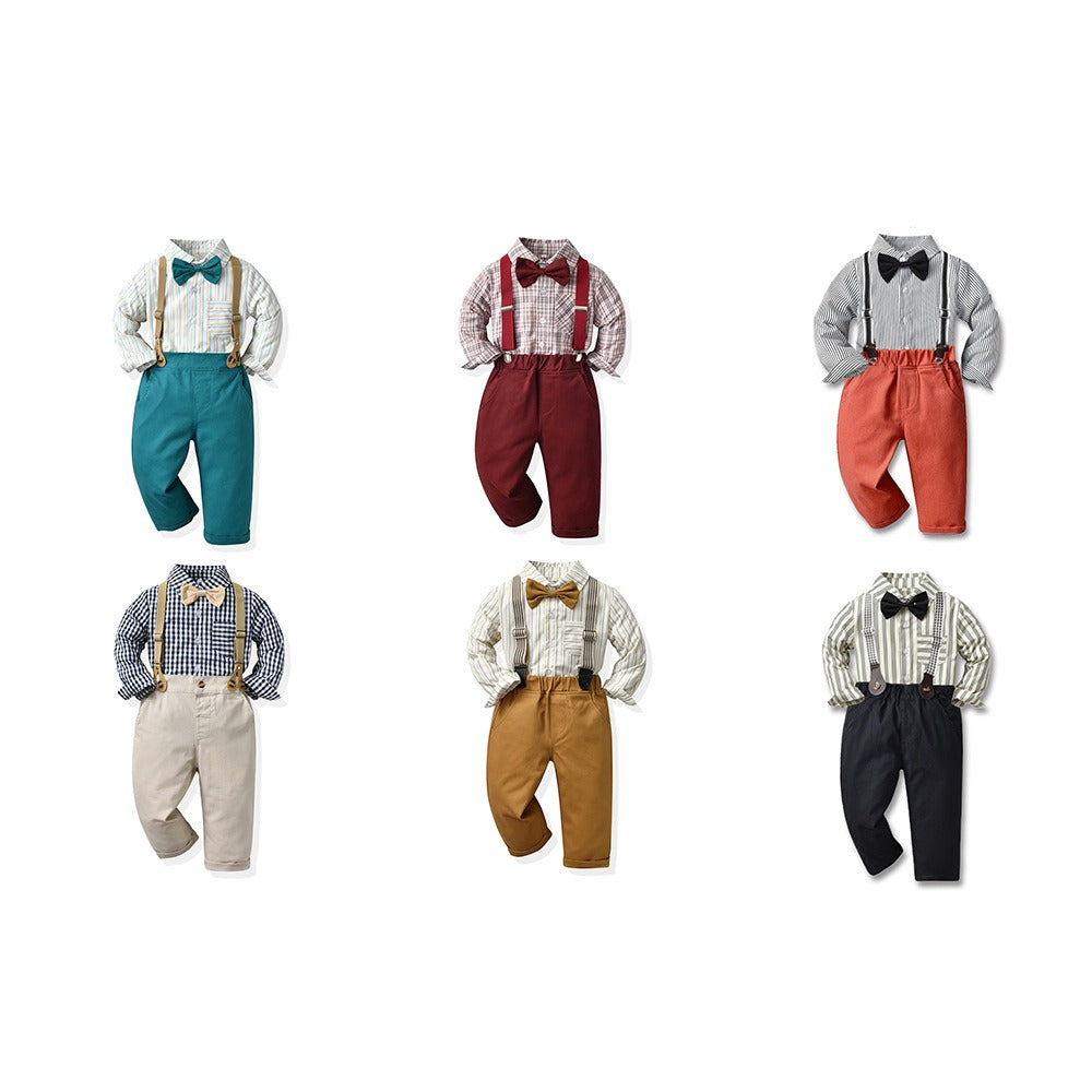 Children's Clothing Autumn Korean Version Multi-Color Plaid Long Sleeve Cotton Shirt Suspenders Boys' Suit - V.I.P Digital Presence