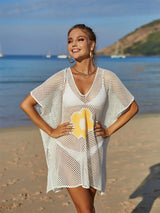 Openwork Flower V-Neck Short Sleeve Cover Up - V.I.P Digital Presence