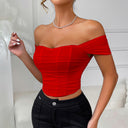 Fishbone waist cinched strapless camisole vest corset one shoulder short sleeved top for women - V.I.P Digital Presence