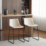 (2 sets) Retro style 24 inch armless industrial faux leather counter stool with metal legs and footrests, cream and black - V.I.P Digital Presence
