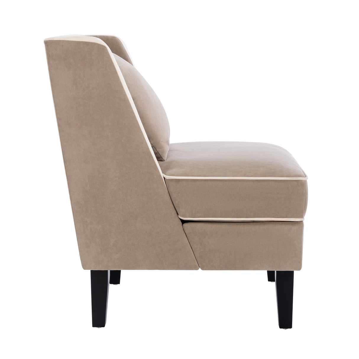 Velvet Upholstered Accent Chair with Cream Piping, Tan and Cream - V.I.P Digital Presence