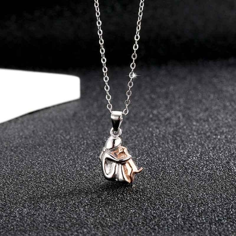 S925 sterling silver little girl and dog embrace necklace for women fashionable and simple contrasting color collarbone chain - V.I.P Digital Presence
