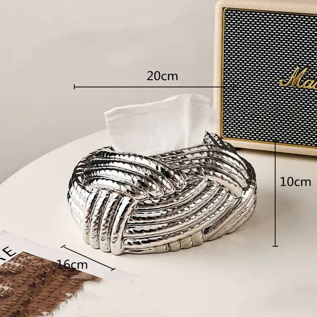 Ceramic Tissue Box Silver Twine Grain Napkin Carton Toilet Paper Holder Napkin Dispenser Holder Home Decoraction Organizers - V.I.P Digital Presence