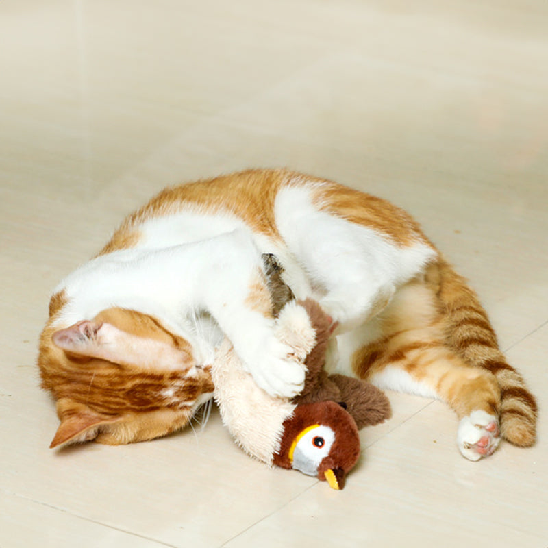 Rechargeable Chirping Flapping Bird (Non-Flying) Interactive Cat Toy, Ideal for Indoor Cats - Touch Activated Plush Toy - V.I.P Digital Presence