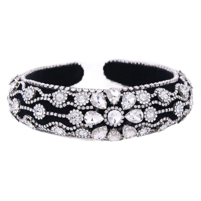 Claw inlaid colored glass diamond flower full diamond wide edge sponge head hoop - V.I.P Digital Presence