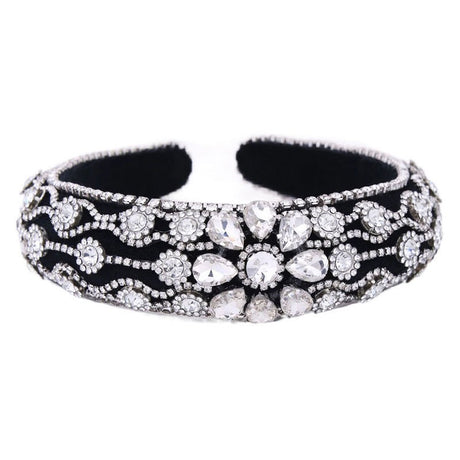 Claw inlaid colored glass diamond flower full diamond wide edge sponge head hoop - V.I.P Digital Presence