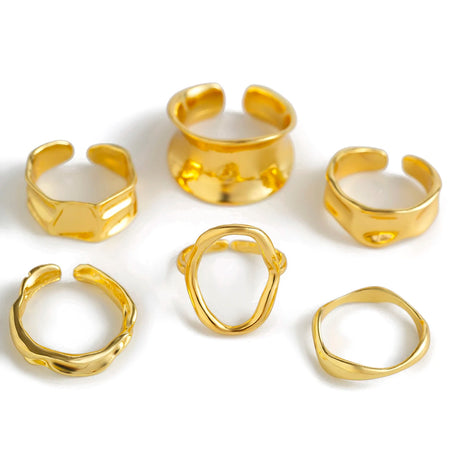 Ingemark 6Pcs/Set Punk Irregular Hollow Folded Metal Cuff Rings for Women Vintage Geometric Adjustable Open Finger Rings Jewelry - V.I.P Digital Presence