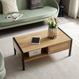 40.16" Rattan Coffee table, sliding door for storage, metal legs, Modern table for living room , natural - V.I.P Digital Presence