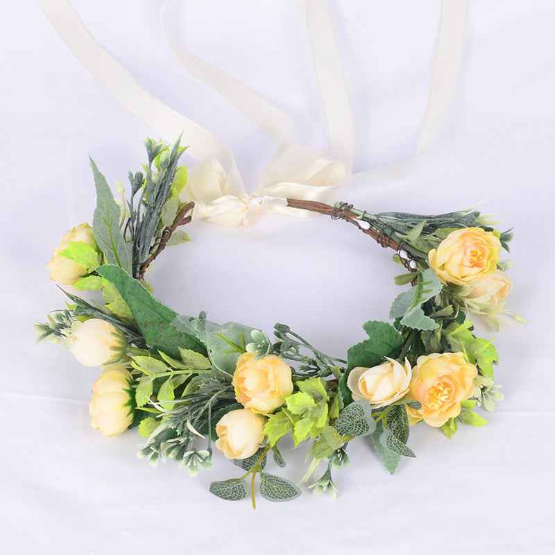 Flower garland headwear, forest style girl, sweet vacation, photography, hair accessories, simulated flowers, green leaves, flower garland - V.I.P Digital Presence