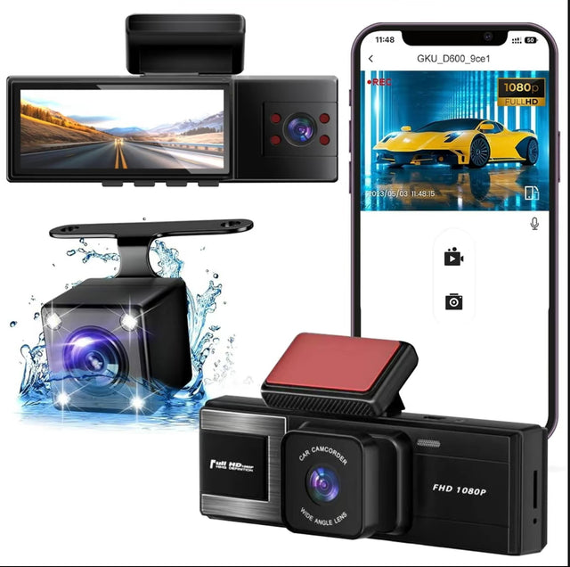 3-Camera Dash Cam – Front, Rear & Inside Car Recorder with WiFi & Night Vision - V.I.P Digital Presence