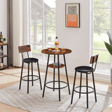 Round bar stool set with shelf upholstered stool with backrest Rustic Brown 23.62'' W x 23.62'' D x 35.43'' H - V.I.P Digital Presence