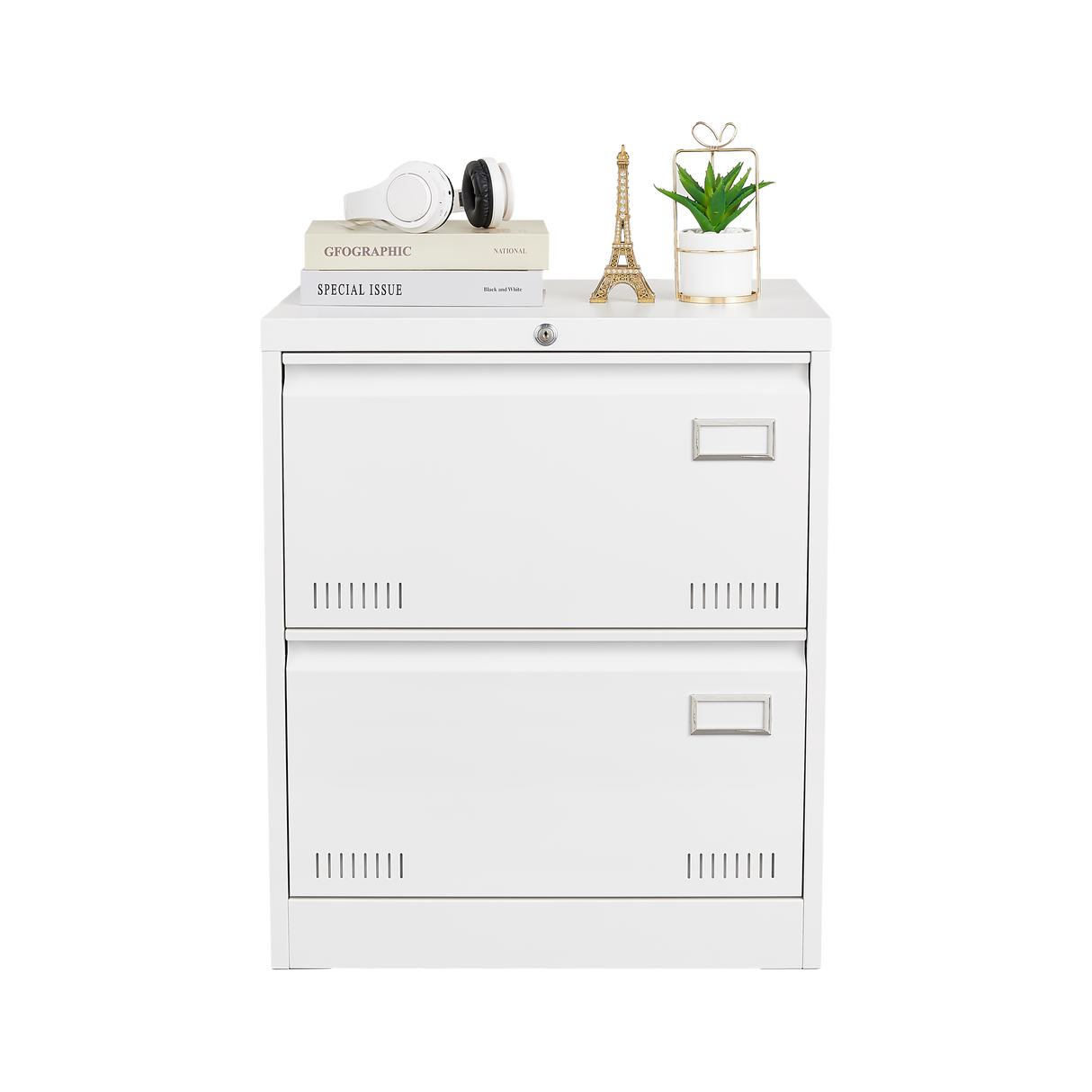 Horizontal file cabinet, 2 drawers, white file cabinet with lock, metal file cabinet with lock, 3 drawers, legal office cabinet - V.I.P Digital Presence