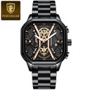 POEDAGAR Fashion Men Luxury Wristwatches Chronograph Luminous Waterproof Date Man Watch Square Dial Leather Quartz Men's Watches - V.I.P Digital Presence