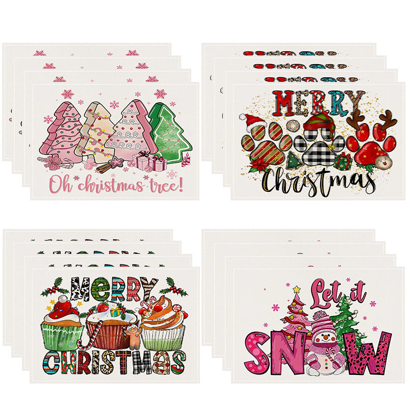 Cake linen placemat Christmas kitchen restaurant decoration insulation mat printed snowman table mat - V.I.P Digital Presence