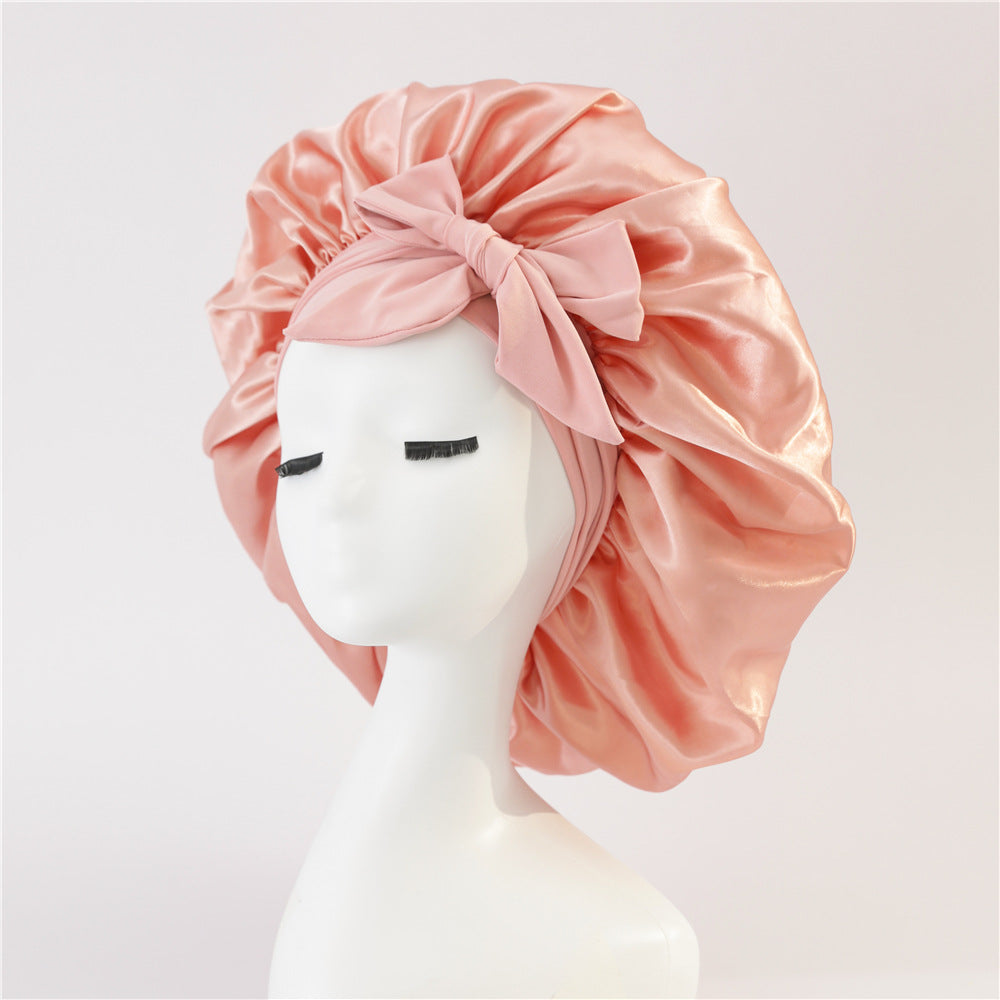 Elastic ribbon bow color Ding round hat solid color night cap wide-brimmed beauty hairdressing head scarf hat - V.I.P Digital Presence