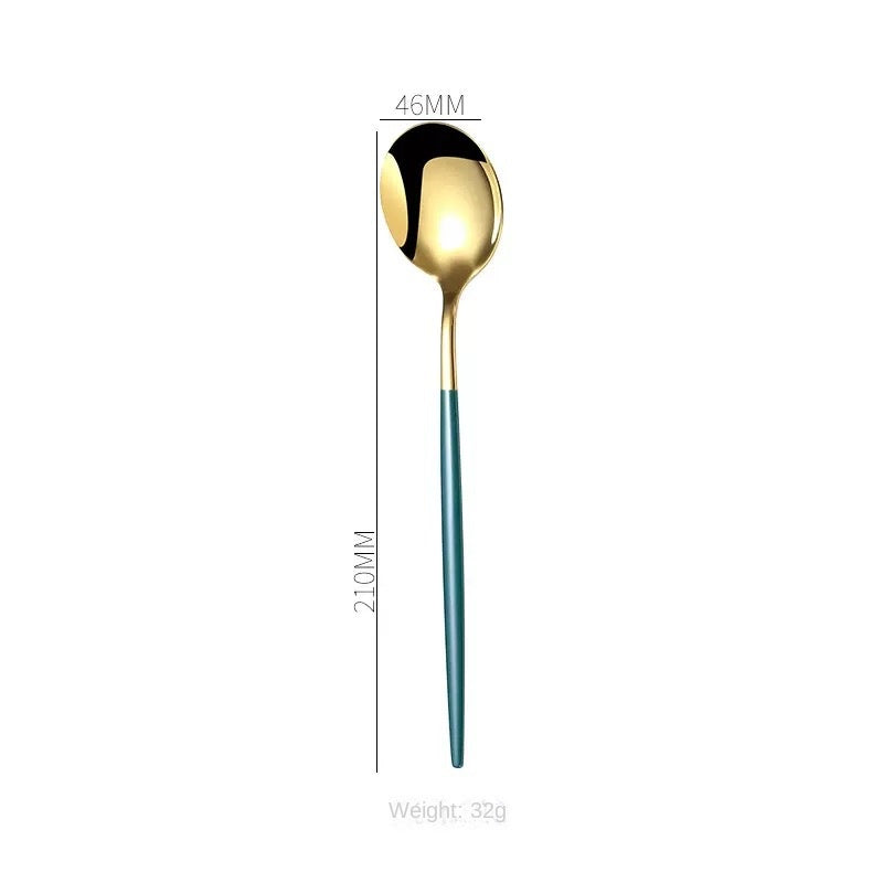 Stainless Steel Cutlery Set with Portuguese Gold Spray Painted Steak Knife, Fork, Spoon, and Tea Spoon 4-Piece Gift Pack - V.I.P Digital Presence