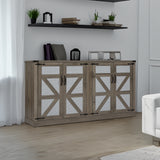 65-Inch Slate Gray Faux Rattan Sideboard with Barn Doors Rustic Sideboard, 4-Door Storage for Living Room, Entryway, Bedroom - V.I.P Digital Presence