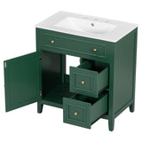 30" Bathroom Vanity with Sink Top, Bathroom Vanity Cabinet with Door and Two Drawers, Solid Wood Frame, One Package, Green - V.I.P Digital Presence