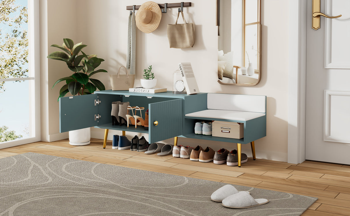 Modern Shoe Storage Bench with Hidden Storage and Upholstered Cushions for Bedside, Living Room and Entryway (Tiffany Blue) - V.I.P Digital Presence