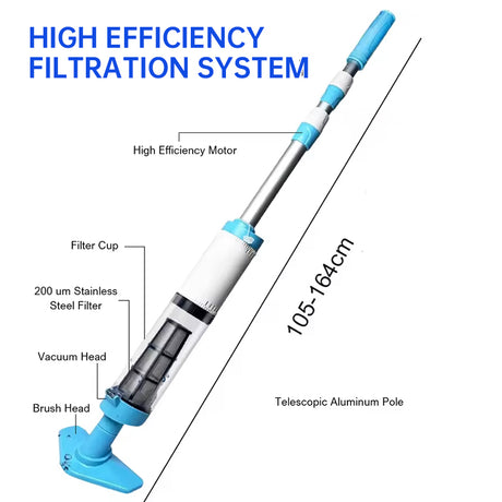 Rechargeable hand pool vacuum for spas/hot tubs/small pools, with auto immersion detector & bristle nozzle. - V.I.P Digital Presence