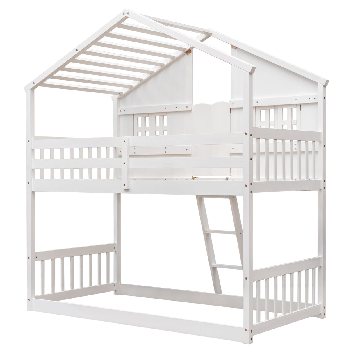 Twin over Twin House Bunk Bed with Roof , Window, Window Box, Door , with Safety Guardrails and Ladder,White - V.I.P Digital Presence