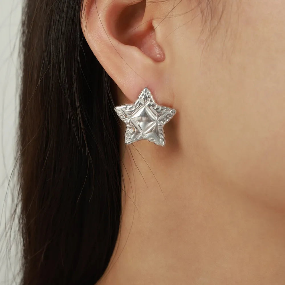 Minimalist and Personalized Geometric Jewelry Texture Lace Pentagram Design Titanium Steel Earrings - V.I.P Digital Presence