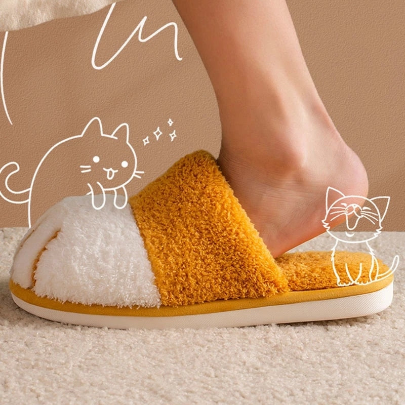 Winter House Warm Fur Slipers For Women Cute Cat paw Designer Bedroom Warm Plush Shoes Non-slip Indoor Women Furry Slippers - V.I.P Digital Presence