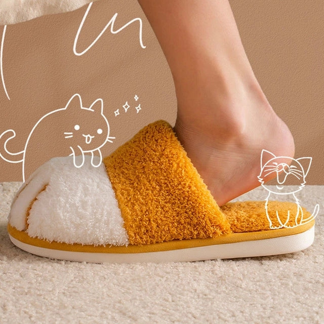 Winter House Warm Fur Slipers For Women Cute Cat paw Designer Bedroom Warm Plush Shoes Non-slip Indoor Women Furry Slippers - V.I.P Digital Presence