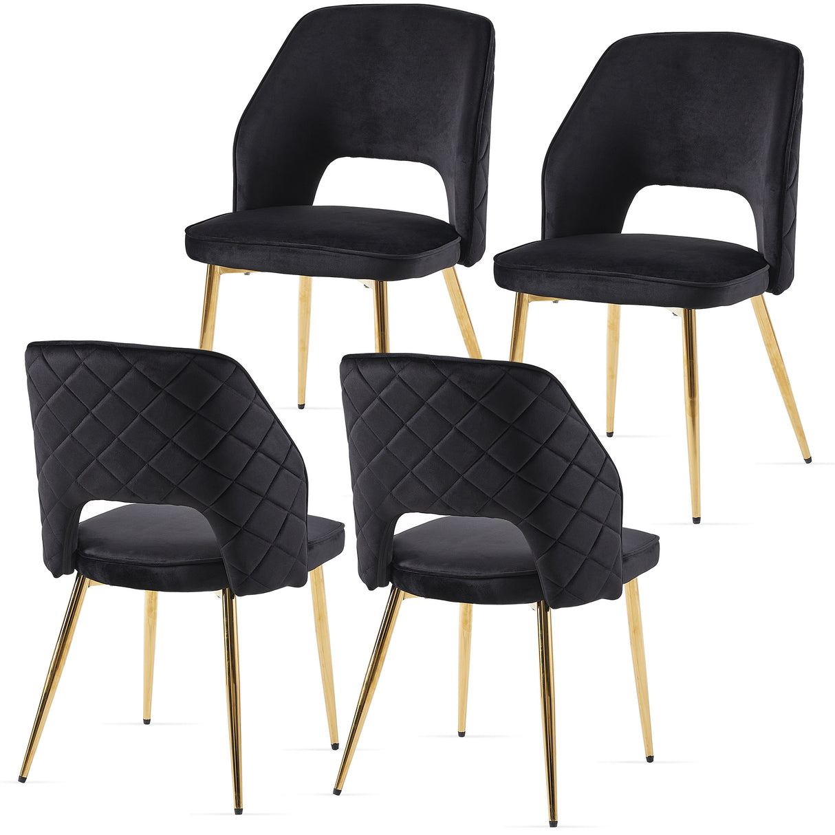 Black Velvet Dining Chairs with Metal Legs and Hollow Back Upholstered Dining Chairs Set of 4 - V.I.P Digital Presence