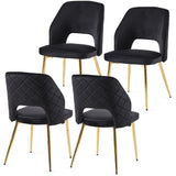Black Velvet Dining Chairs with Metal Legs and Hollow Back Upholstered Dining Chairs Set of 4 - V.I.P Digital Presence