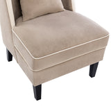 Velvet Upholstered Accent Chair with Cream Piping, Tan and Cream - V.I.P Digital Presence