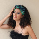Fashionable solid color fabric flower oversized wide edged crystal headband - V.I.P Digital Presence