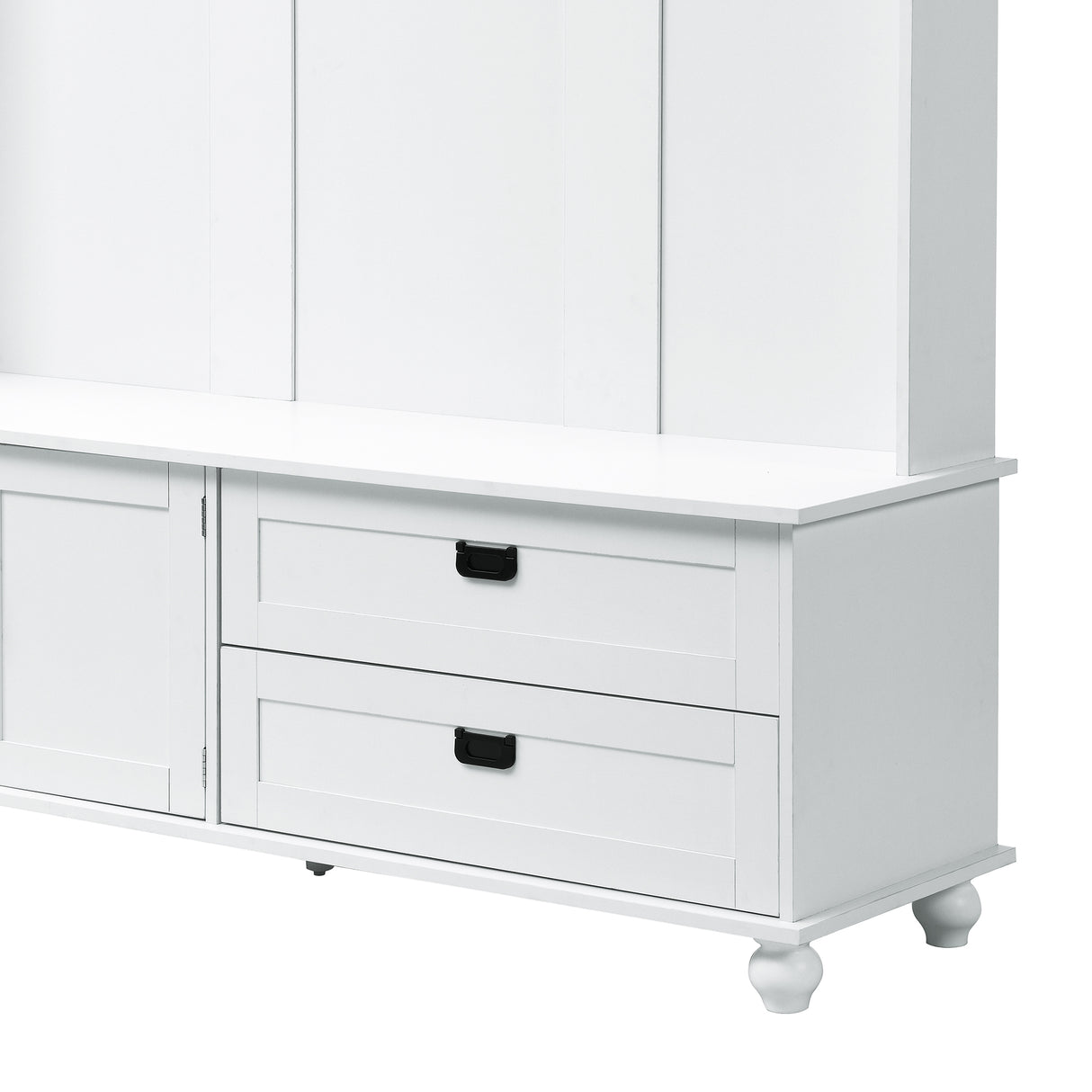 ON-TREND Modern Style Hall Tree with Storage Cabinet and 2 Large Drawers, Widen Mudroom Bench with 5 Coat Hooks, White - V.I.P Digital Presence