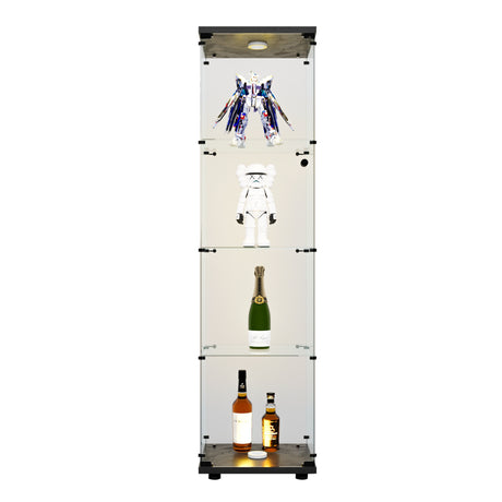 4 LED light glass display cabinets with door shelves, floor standing antique bookshelf, 64.7 "* 16.7" * 14.3 ", black - V.I.P Digital Presence