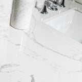 Montary 43x22 bathroom stone vanity top engineered stone carrara white marble color with rectangle undermount ceramic sink and 3 faucet hole with back splash