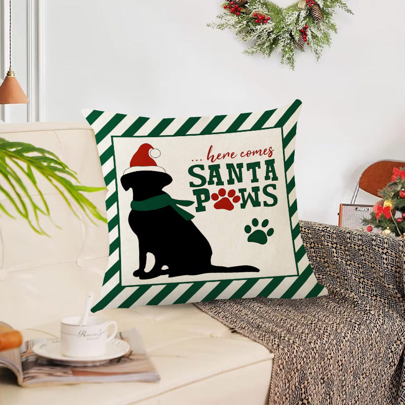 Christmas striped pillow cover linen black cat print pillowcase home holiday decoration cushion cover - V.I.P Digital Presence