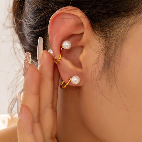titanium steel Imitation Pearl Cuff Earrings - V.I.P Digital Presence