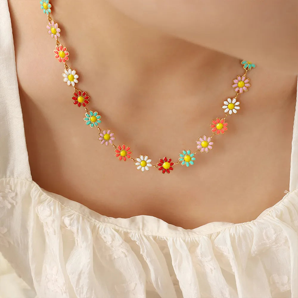 Titanium Steel Oil Drip Flower Necklace - V.I.P Digital Presence