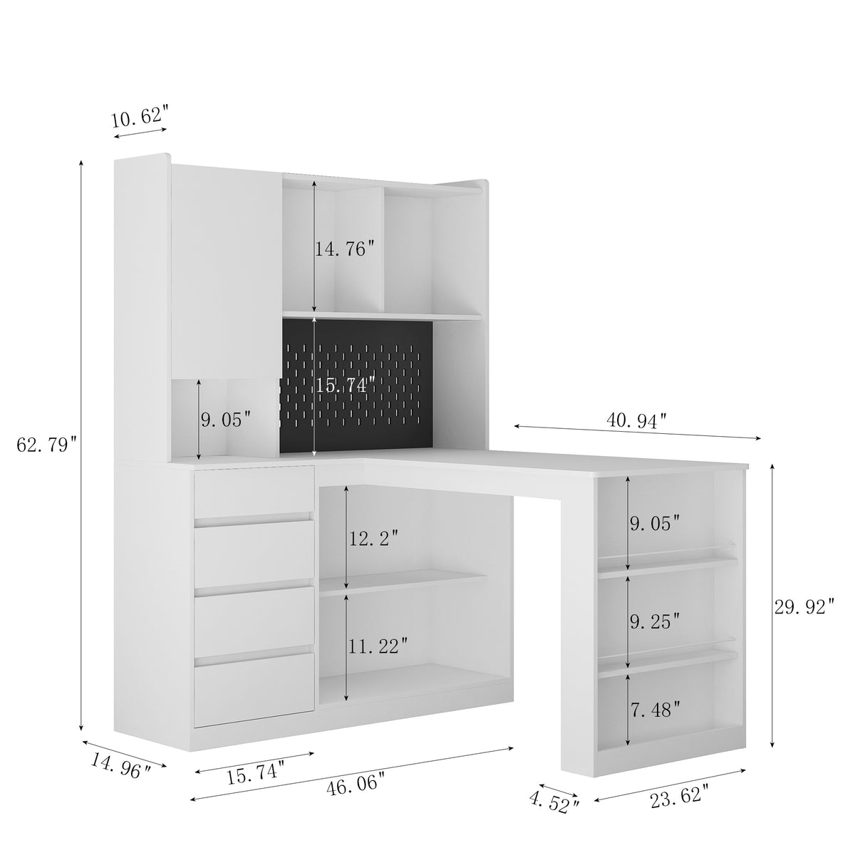 L-shaped office desk with charger, bookshelf with drawers and LED lights, and corner gaming computer desk with storage space - V.I.P Digital Presence